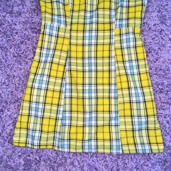 S VTG Y2k Forever21 Yellow Plaid Print Preppy Clueless Mini Dress - Picture 4 of 6